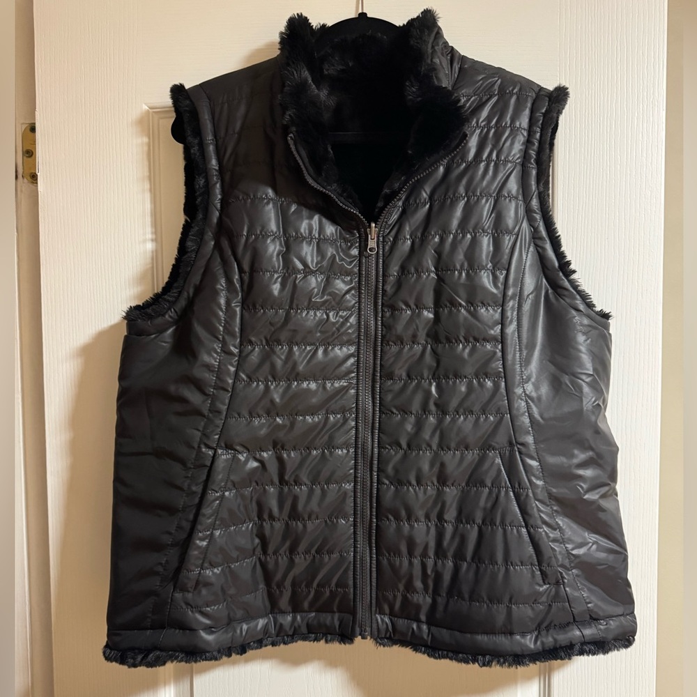 Reversible Black Fur Puffer Vest